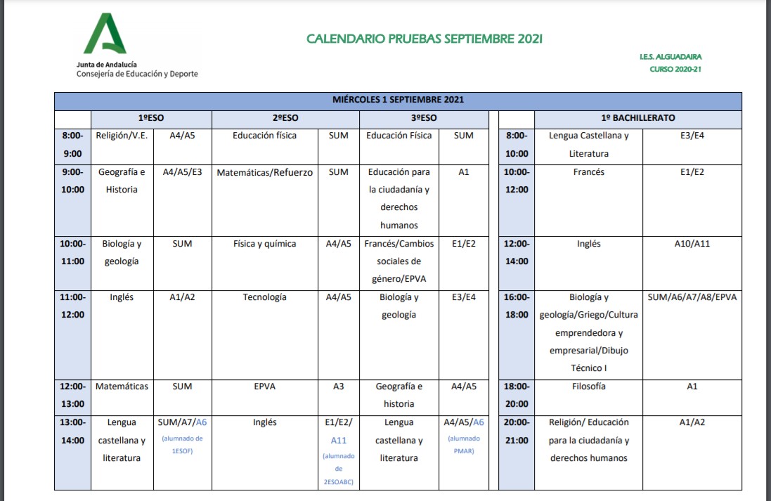 CALENDARIO 1 SEPTIEMBRE 2021
