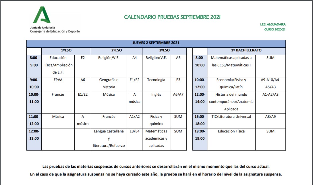 CALENDARIO 2 SEPTIEMBRE 2021